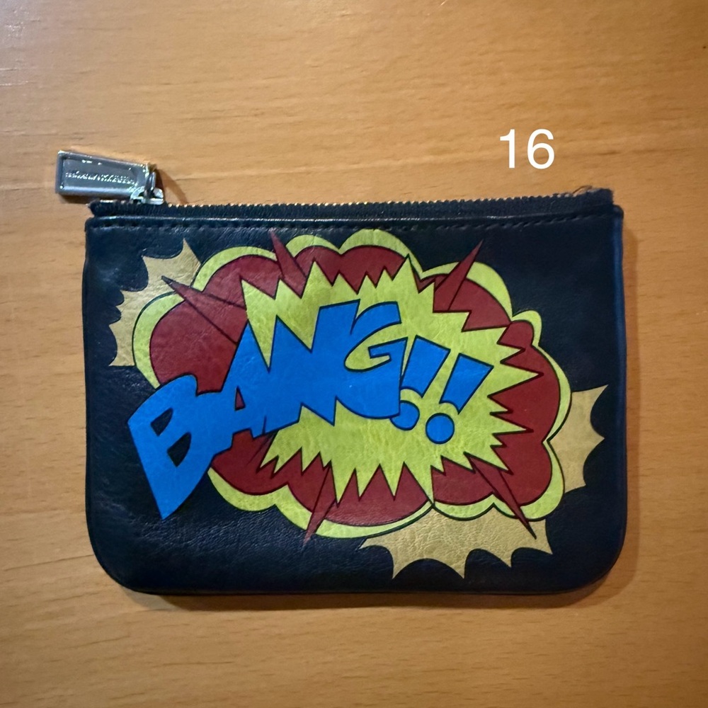 Rebecca Minkoff Black Coin Purse with Bang Written on it with Comic Book Graphic